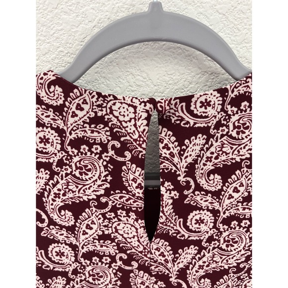 Lauren Ralph Lauren Paisley Belted Midi Dress 12 Maroon Stretch 3/4 Sleeve - Picture 3 of 6